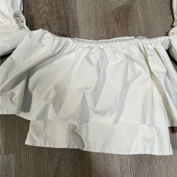 Zara Off Shoulder Ruffle Top White Bell Sleeve Size M - Picture 5 of 7
